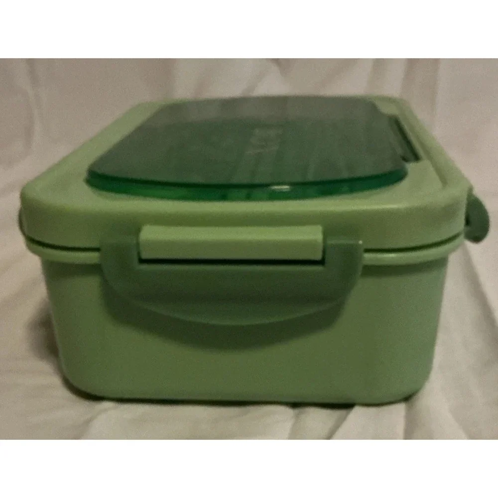 Lunch Box Avacado Green Plastic Utensils Chopsticks‎ Fork Knife Spoon Snap Sides